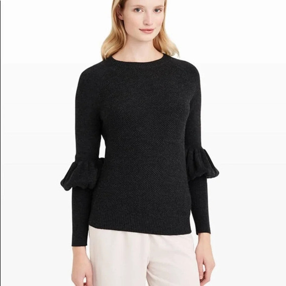 Club Monaco Ellodie Grey Wool Ruffle Puff Sleeve Knit Sweater XS - Picture 2 of 12
